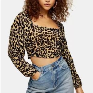 Topshop Animal Leopard Print Ruched Crop Top Size 4